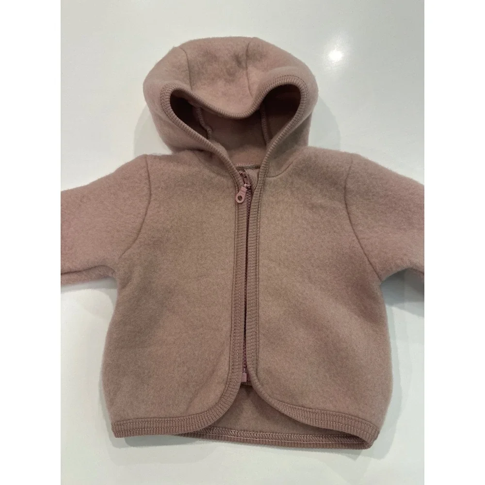 Huttelihut Kids 100% Wool Fleece Hooded Jacket and Pants Dusty Rose 0-3m NEW